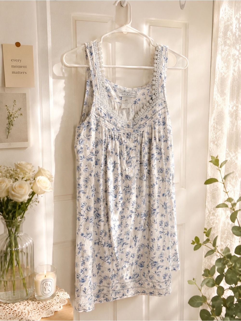 Earth Angels Blue Floral Cotton Sleeveless Nightdress